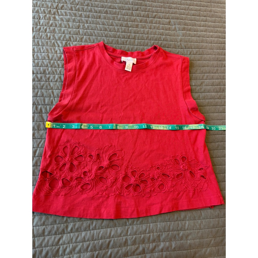 Japna Red Floral Eyelet Embroidered Hem Cotton Tank Top Large - Picture 5 of 7